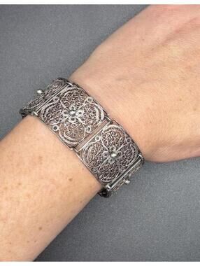 Vintage Handarbeit 800 Silver Filigree Panel Bracelet